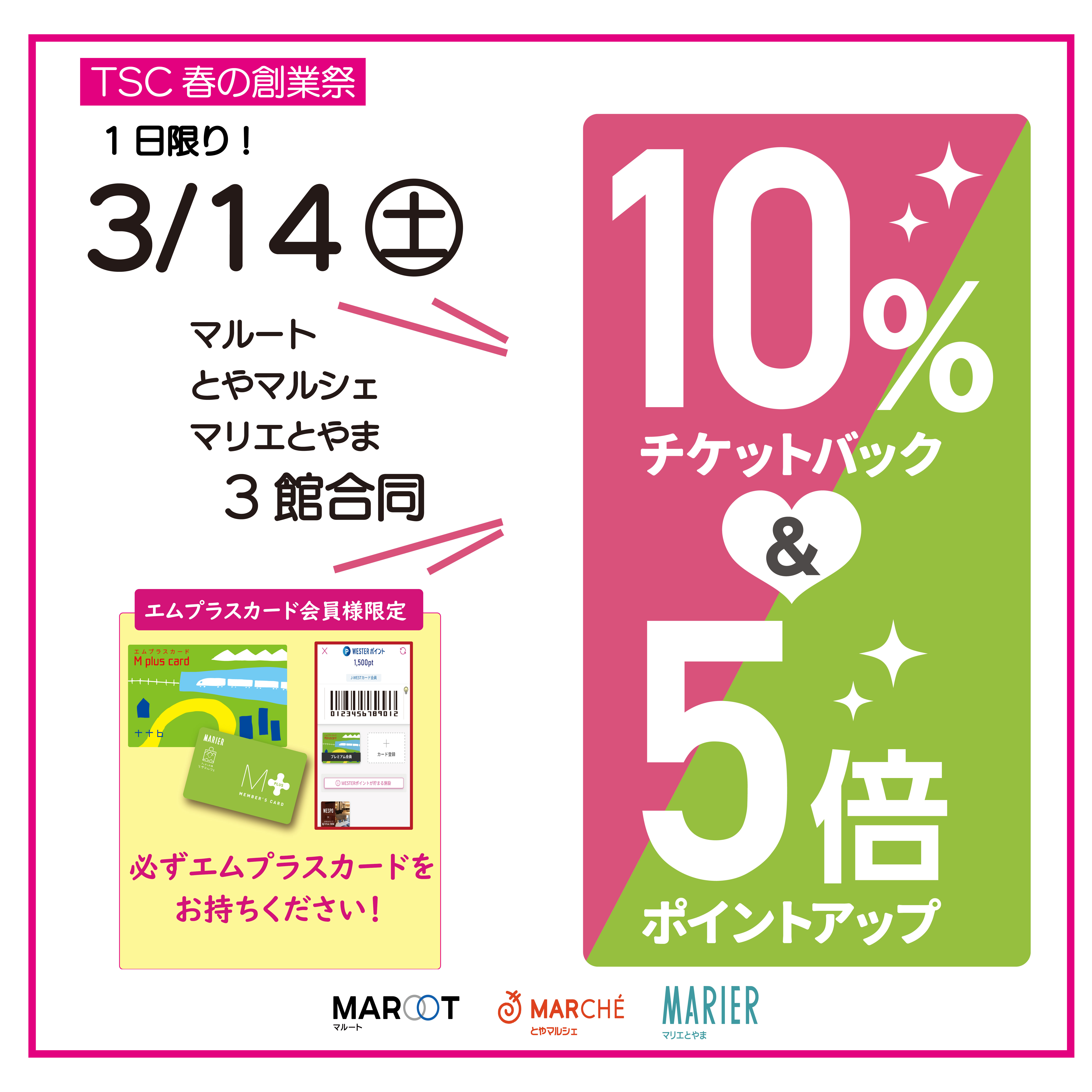 チケットバック&エムプラスカードポイント5倍！